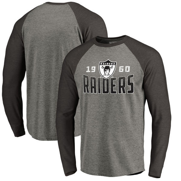 Oakland Raiders NFL Pro Line by Fanatics Branded Timeless Collection Antique Stack Long Sleeve Tri Blend Raglan T Shirt Ash