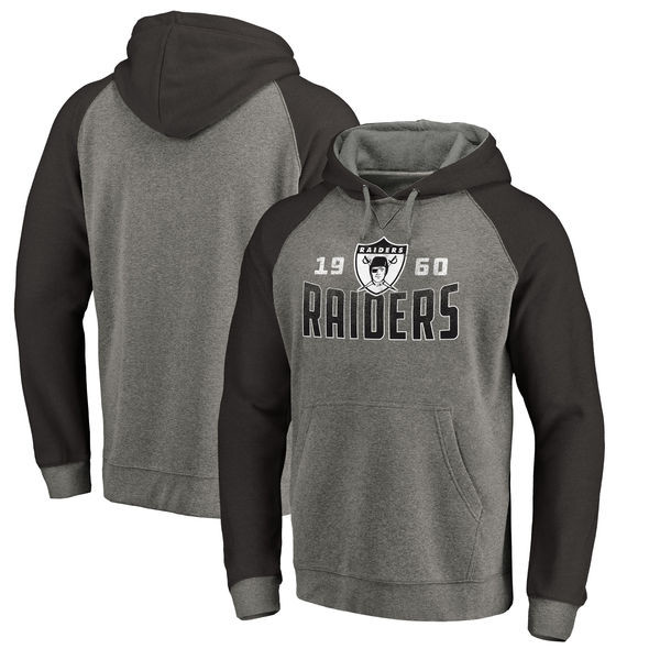 Oakland Raiders NFL Pro Line by Fanatics Branded Timeless Collection Antique Stack Tri Blend Raglan Pullover Hoodie Ash