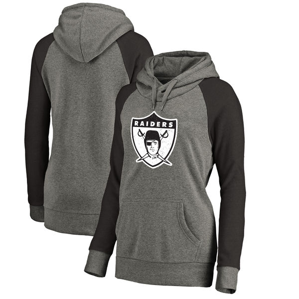 Oakland Raiders NFL Pro Line by Fanatics Branded Women's Throwback Logo Tri Blend Raglan Plus Size Pullover Hoodie Gray Black