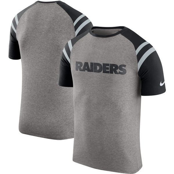 Oakland Raiders  Enzyme Shoulder Stripe Raglan T Shirt Heathered Gray