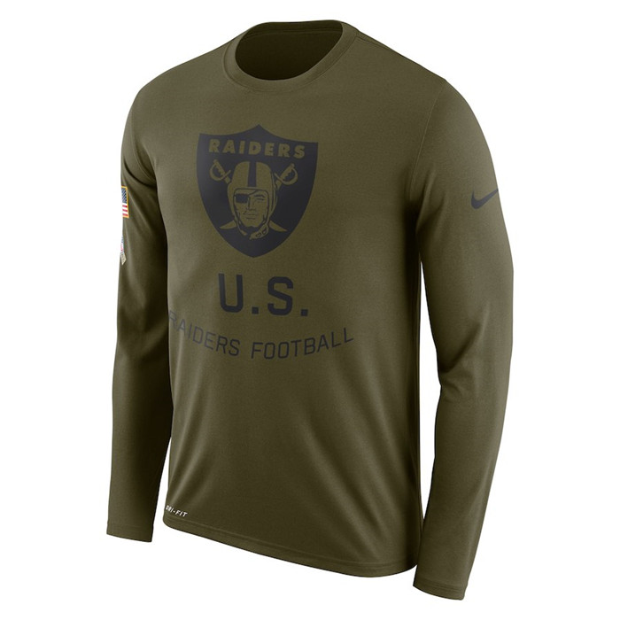 Oakland Raiders  Salute to Service Sideline Legend Performance Long Sleeve T Shirt Olive