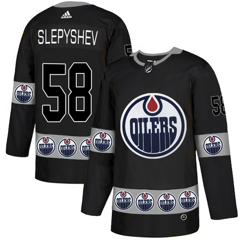 Oilers 58 Anton Slepyshev Black Team Logos Fashion  Jersey