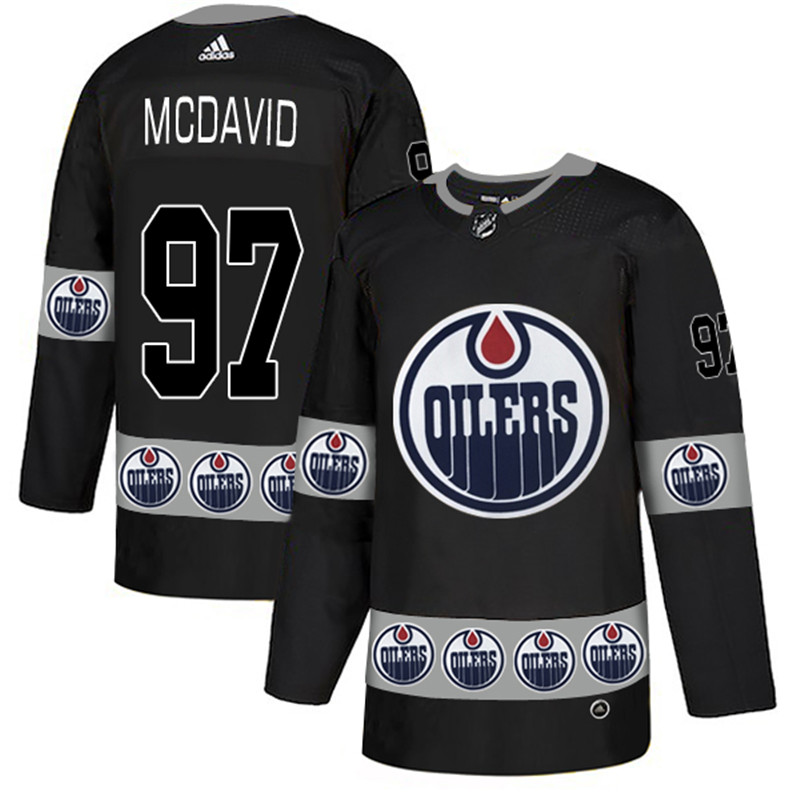 Oilers 97 Connor McDavid Black Team Logos Fashion  Jersey