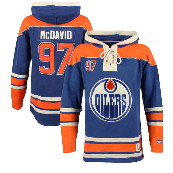 Oilers 97 Connor McDavid Blue All Stitched Hooded Sweatshirt