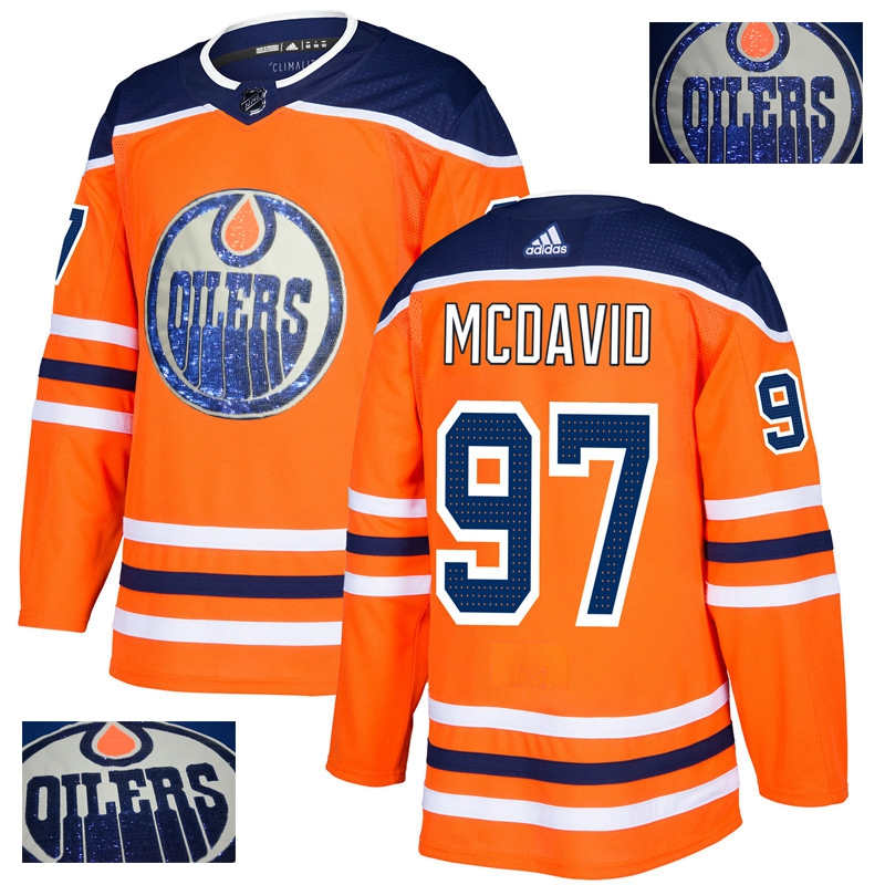 Oilers 97 Connor McDavid Orange With Special Glittery Logo  Jersey