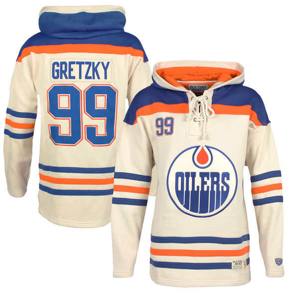 Oilers Wayne Gretzky Cream All Stitched Hooded Sweatshirt