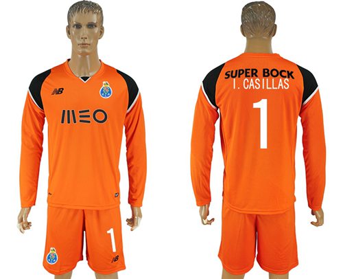Oporto 1 I Casillas Orange Goalkeeper Long Sleeves Soccer Club Jersey
