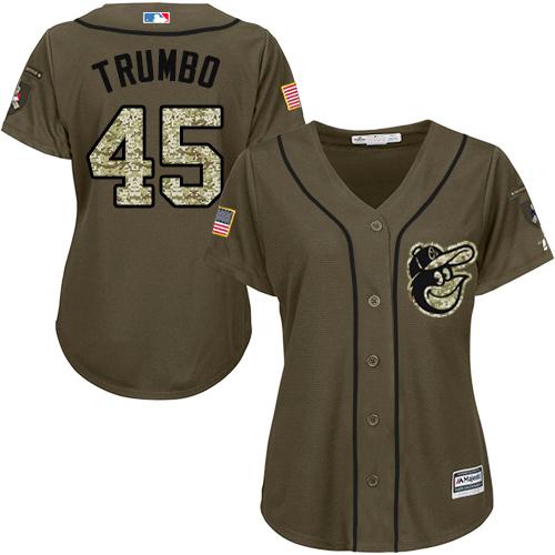 Orioles 45 Mark Trumbo Green Salute to Service Women Stitched MLB Jersey