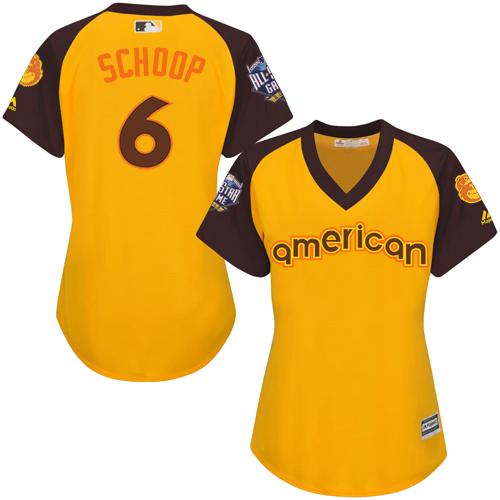 Orioles 6 Jonathan Schoop Gold 2016 All Star American League Women Stitched MLB Jersey