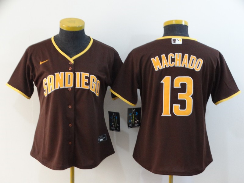 Padres 13 Manny Machado Brown Women Nike 2020 Cool Base Jersey