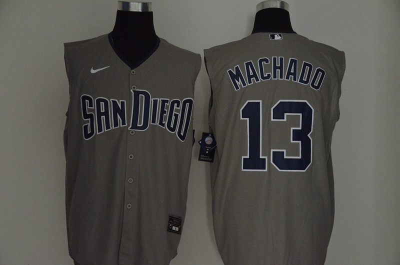 Padres 13 Manny Machado Gray Nike Cool Base Sleeveless Jersey