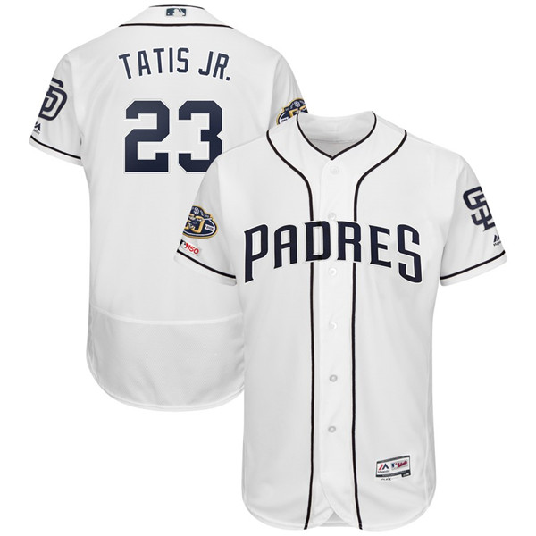 Padres 23 Fernando Tatis Jr. White 50th Anniversary and 150th Patch FlexBase Jersey