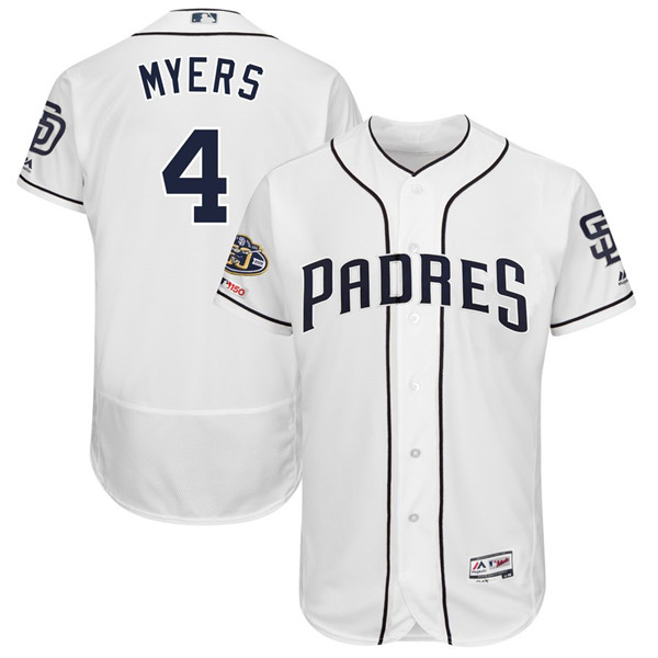 Padres 4 Wil Meyers White 50th Anniversary and 150th Patch FlexBase Jersey