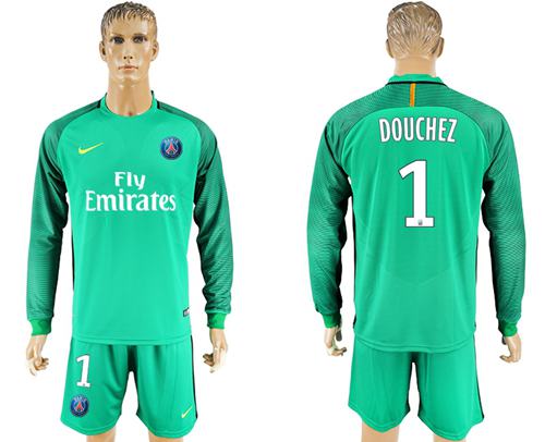Paris Saint Germain 1 Douchez Green Goalkeeper Long Sleeves Soccer Club Jersey