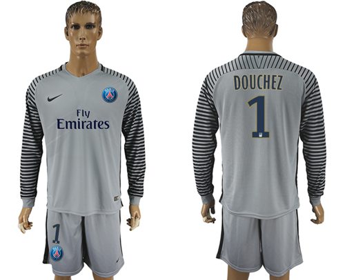 Paris Saint Germain 1 Douchez Grey Goalkeeper Long Sleeves Soccer Club Jersey