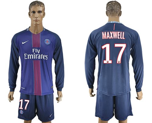 Paris Saint Germain 17 Maxwell Home Long Sleeves Soccer Club Jersey