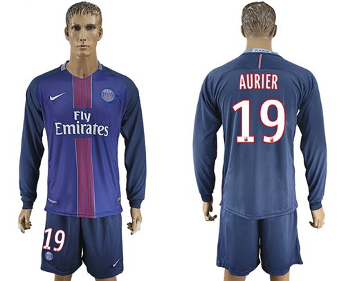 Paris Saint Germain 19 Aurier Home Long Sleeves Soccer Club Jersey