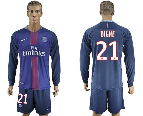 Paris Saint Germain 21 Digne Home Long Sleeves Soccer Club Jersey