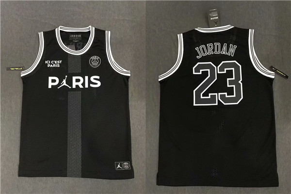Paris Saint Germain 23 Michael Jordan Black Jordan Fashion Jersey