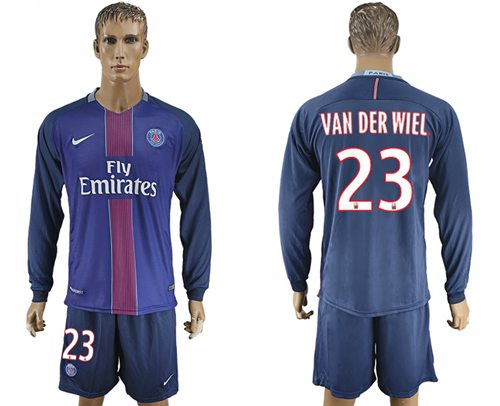 Paris Saint Germain 23 Van Der Wiel Home Long Sleeves Soccer Club Jersey