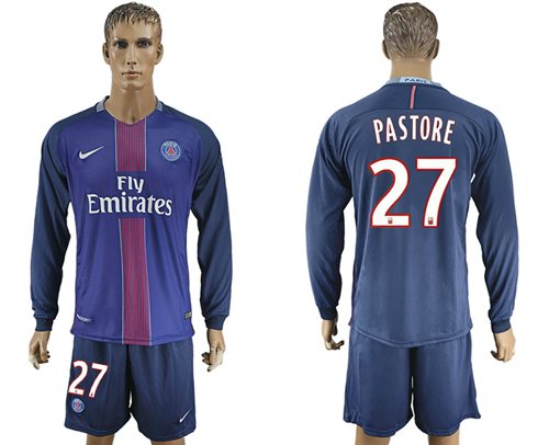 Paris Saint Germain 27 Pastore Home Long Sleeves Soccer Club Jersey