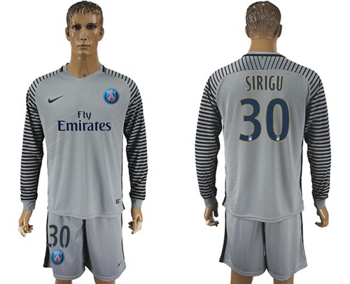 Paris Saint Germain 30 Sirigu Grey Goalkeeper Long Sleeves Soccer Club Jersey