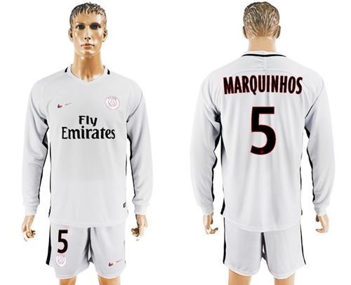 Paris Saint Germain 5 Marquinhos Sec Away Long Sleeves Soccer Club Jersey