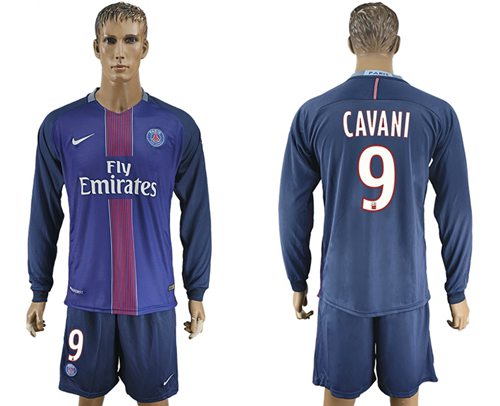 Paris Saint Germain 9 Cavani Home Long Sleeves Soccer Club Jersey