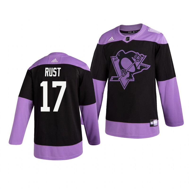 Penguins 17 Bryan Rust Black Purple Hockey Fights Cancer Adidas Jersey