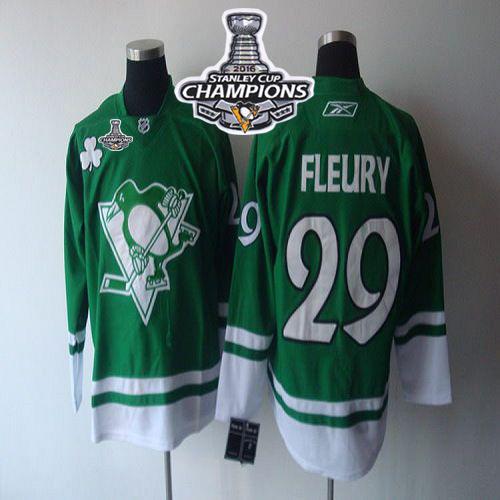 Penguins 29 Andre Fleury St Patty's Day 2016 Stanley Cup Champions Stitched NHL Jersey