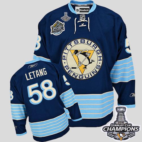 Penguins 58 Kris Letang 2011 Winter Classic Vintage Dark Blue 2016 Stanley Cup Champions Stitched NHL Jersey