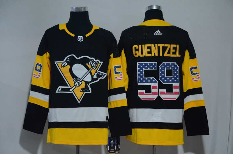 Penguins 59 Jake Guentzel Black USA Flag  Jersey