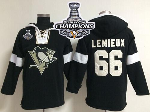 Penguins 66 Mario Lemieux Black 2016 Stanley Cup Champions NHL Pullover Hoodie