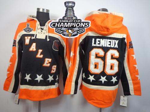 Penguins 66 Mario Lemieux Black All Star Sawyer Hooded Sweatshirt 2016 Stanley Cup Champions Stitched NHL Jersey