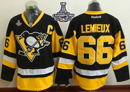 Penguins 66 Mario Lemieux Black Alternate 2016 Stanley Cup Champions Stitched NHL Jersey