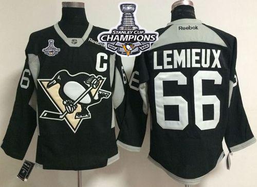 Penguins 66 Mario Lemieux Black Practice 2016 Stanley Cup Champions Stitched NHL Jersey