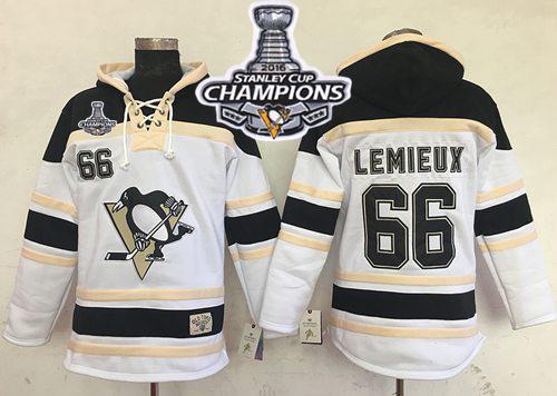 Penguins 66 Mario Lemieux White Sawyer Hooded Sweatshirt 2016 Stanley Cup Champions Stitched NHL Jersey