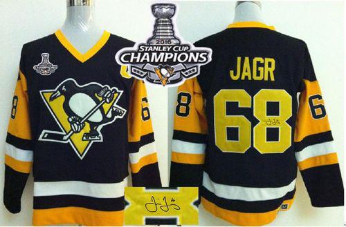 Penguins 68 Jaromir Jagr Black CCM Throwback Autographed 2016 Stanley Cup Champions Stitched NHL Jersey
