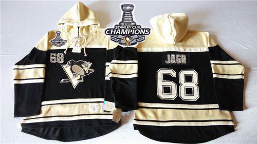 Penguins 68 Jaromir Jagr Black Sawyer Hooded Sweatshirt 2016 Stanley Cup Champions Stitched NHL Jersey