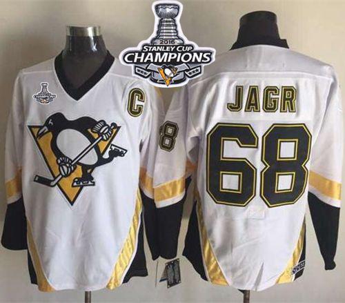 Penguins 68 Jaromir Jagr White CCM Throwback 2016 Stanley Cup Champions Stitched NHL Jersey