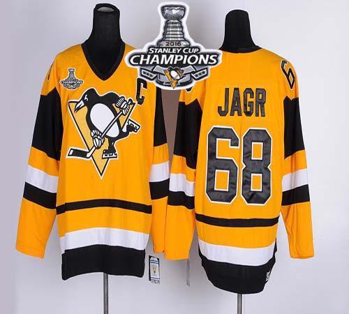 Penguins 68 Jaromir Jagr Yellow CCM Throwback 2016 Stanley Cup Champions Stitched NHL Jersey