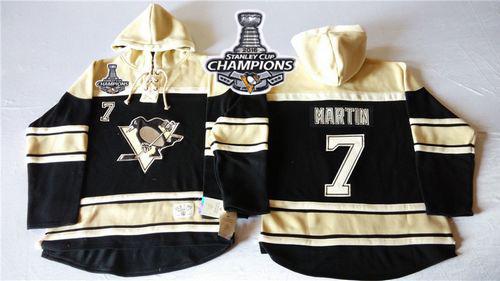 Penguins 7 Paul Martin Black Sawyer Hooded Sweatshirt 2016 Stanley Cup Champions Stitched NHL Jersey