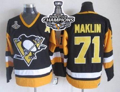 Penguins 71 Evgeni Malkin Black CCM Throwback 2016 Stanley Cup Champions Stitched NHL Jersey