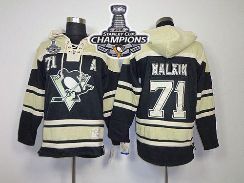 Penguins 71 Evgeni Malkin Black Sawyer Hooded Sweatshirt 2016 Stanley Cup Champions Stitched NHL Jersey