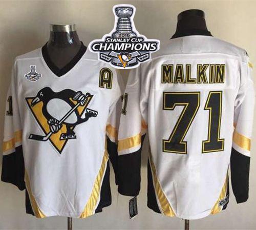 Penguins 71 Evgeni Malkin White CCM Throwback 2016 Stanley Cup Champions Stitched NHL Jersey