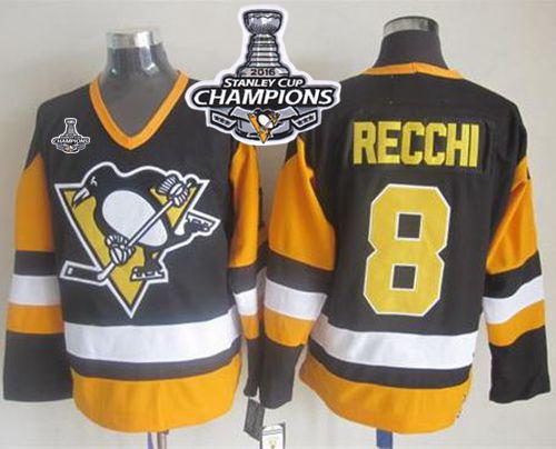 Penguins 8 Mark Recchi Black CCM Throwback 2016 Stanley Cup Champions Stitched NHL Jersey