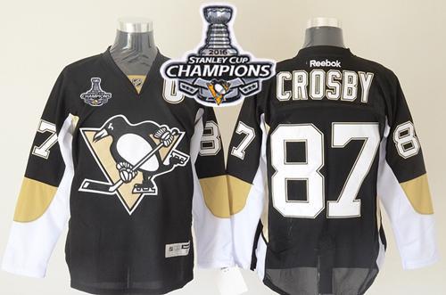Penguins 87 Sidney Crosby Black 2016 Stanley Cup Champions Stitched NHL Jersey
