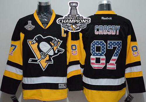 Penguins 87 Sidney Crosby Black Alternate USA Flag Fashion 2016 Stanley Cup Champions Stitched NHL Jersey