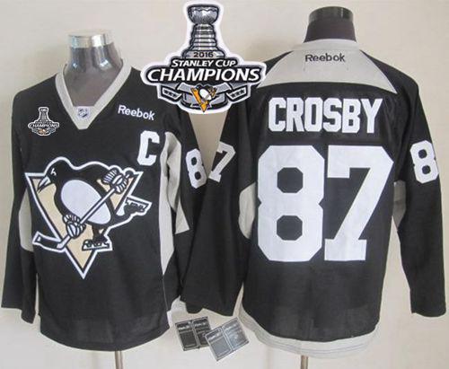 Penguins 87 Sidney Crosby Black Practice 2016 Stanley Cup Champions Stitched NHL Jersey
