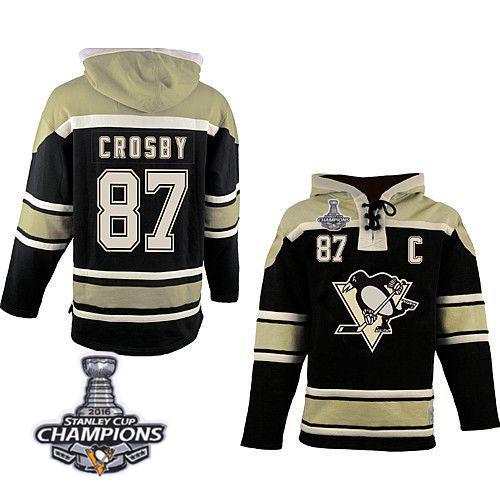 Penguins 87 Sidney Crosby Black Sawyer Hooded Sweatshirt 2016 Stanley Cup Champions Stitched NHL Jersey